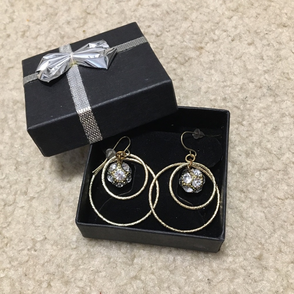 Gorgeous Gold and Crystal Circle Hanging Earrings